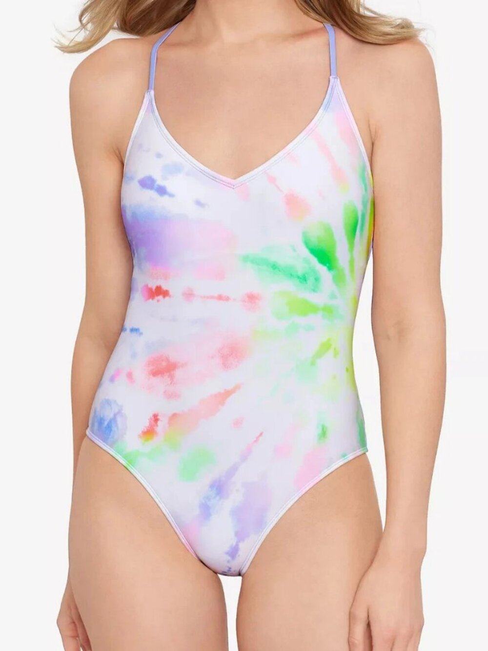 Salt + Cove Juniors Lace-Up Back One-Piece Swimsuit, Night Lights Multi